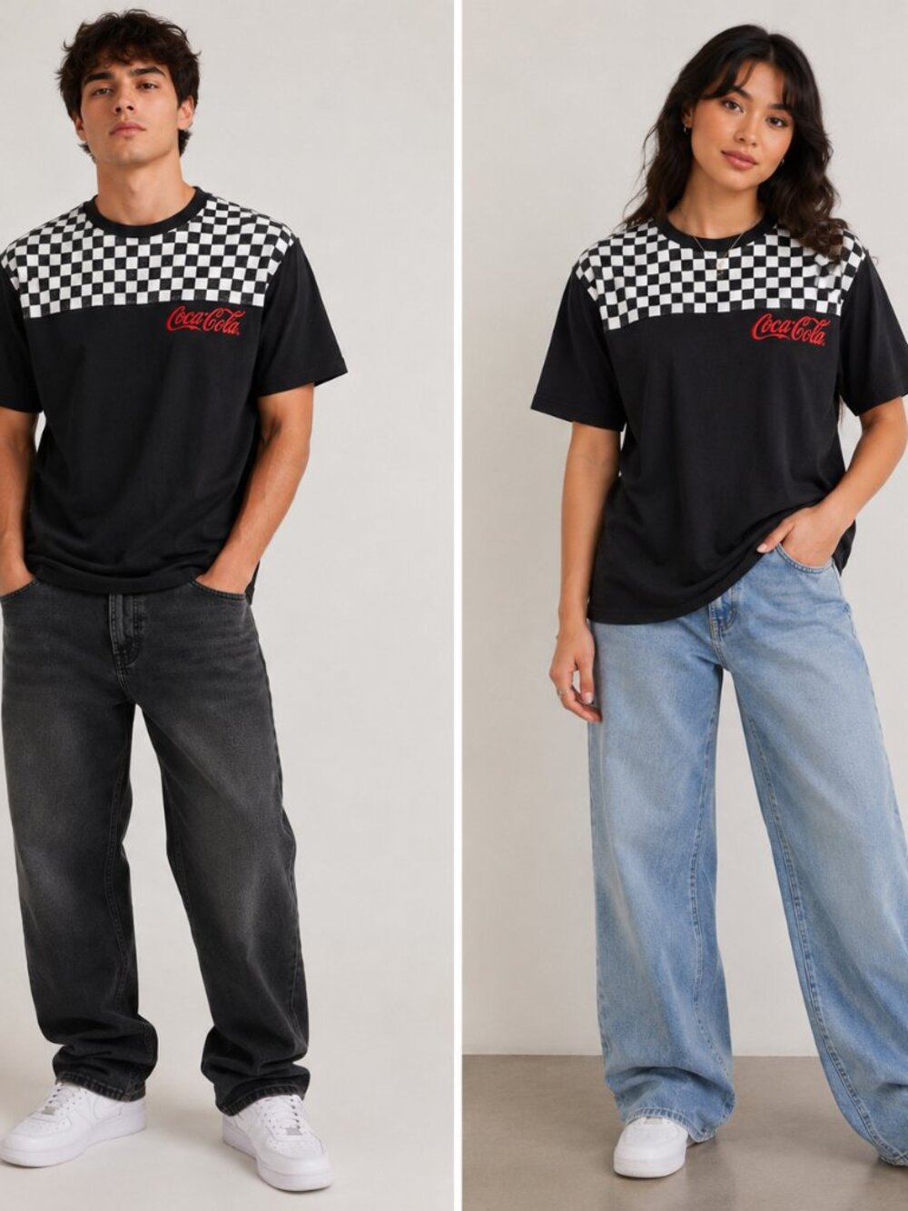 Coca-Cola Checkerboard Graphic T-Shirt Black White Short Sleeve Unisex